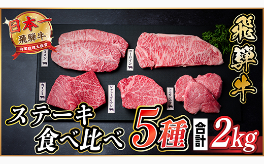 飛騨牛　ステーキ5種食べ比べセット　計2kg【冷蔵便】A4〜A5(霜降り・赤身ステーキ食べ比べ)【配送不可地域：離島】【1530529】