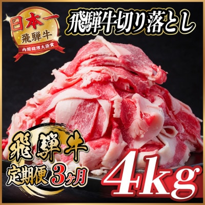 【毎月定期便】飛騨牛　切り落とし　約4kg【冷蔵便】全3回【配送不可地域：離島】【4055092】