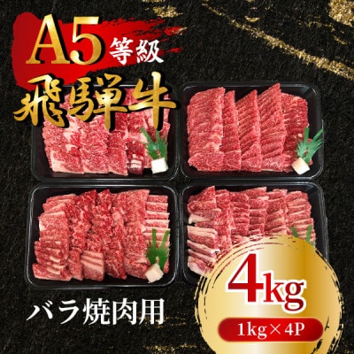 飛騨牛5等級 バラ焼肉用4kg(1kg×4P)　FTA276【配送不可地域：離島】【1578287】