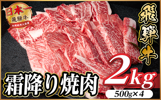 飛騨牛 霜降り焼肉 約2kg(約500g×4)BBQ用(上カルビ、肩ロース、カイノミなど)訳あり【配送不可地域：離島】【1733146】