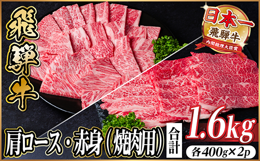 飛騨牛　厳選肩ロース・赤身(焼肉・BBQ用)  1.6kg(各800g) 黒毛和牛 小分けA4〜A5【配送不可地域：離島】【1667373】