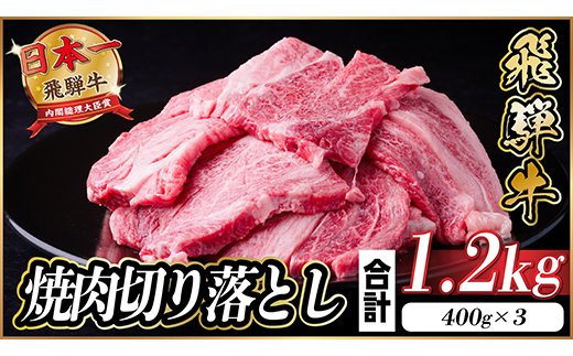飛騨牛 焼肉切り落とし 約1.2kg(約400g×3)タレ付き 訳あり【冷蔵便】カルビ・ロースなど【配送不可地域：離島】【1543587】