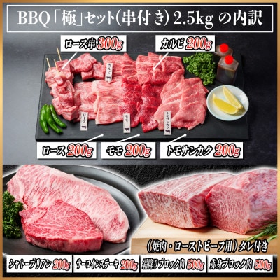 飛騨牛　BBQ「極」セット(串付き)約2.5kg(味つけ用タレ・つけタレ・ローストビーフソース付き)【配送不可地域：離島】【1534612】