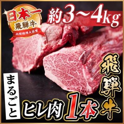 飛騨牛 ヒレ1本(約3〜4kg)【シャトーブリアン&ヒレ】A4〜A5等級 黒毛和牛【配送不可地域：離島】【1721905】