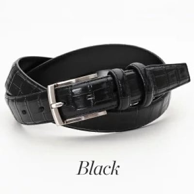 クロコダイル調　型押しビジネスベルト　日本製　ブラック【1670675】