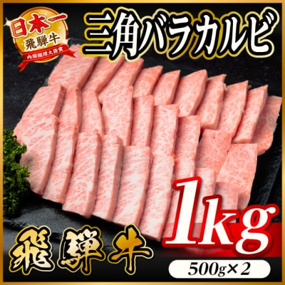 飛騨牛 三角バラカルビ焼肉 1kg(500g×2)タレ付き BBQ用 小分け【配送不可地域：離島】【1746342】
