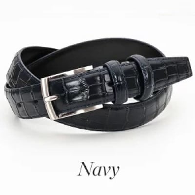 クロコダイル調　型押しビジネスベルト　日本製　ネイビー【1670683】