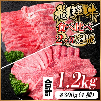 【毎月定期便】飛騨牛 食べ比べ定期便 計1.2kg全2回【配送不可地域：離島】【4057709】