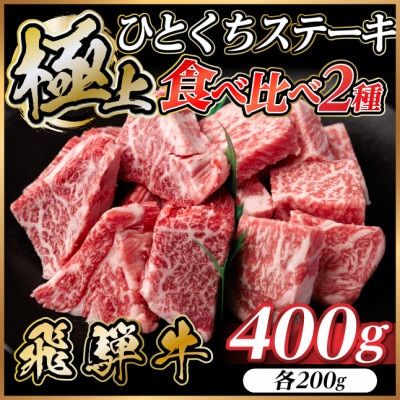 飛騨牛 ひとくちステーキ 食べ比べ 2種 約400g(各約200g) 黒毛和牛 BBQ用【配送不可地域：離島】【1733157】