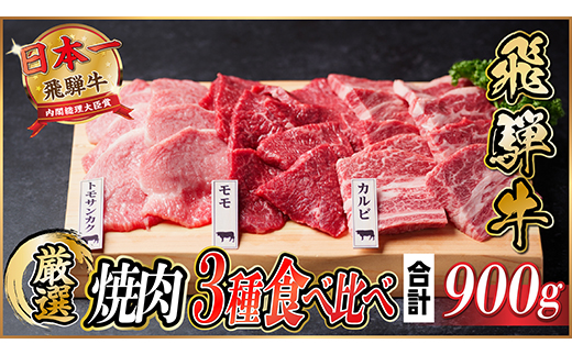 飛騨牛　焼肉厳選3種食べ比べセット(カルビ・トモサンカク・モモ)　約900g【配送不可地域：離島】【1531175】