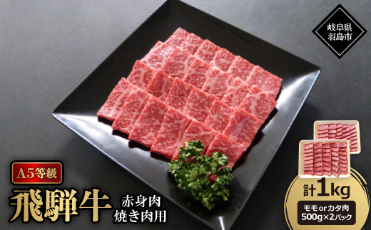 A5等級飛騨牛:赤身肉焼き肉用約1kg　モモ又はカタ肉【配送不可地域：離島】【1539413】