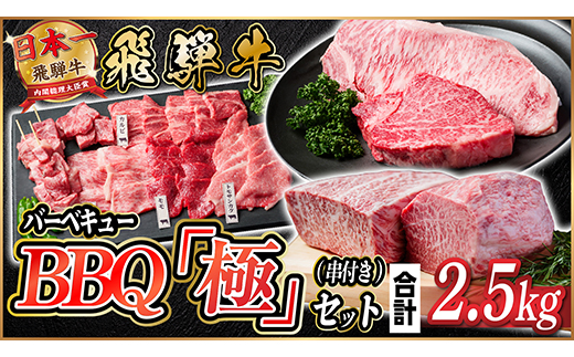 飛騨牛　BBQ「極」セット(串付き)約2.5kg(味つけ用タレ・つけタレ・ローストビーフソース付き)【配送不可地域：離島】【1534612】