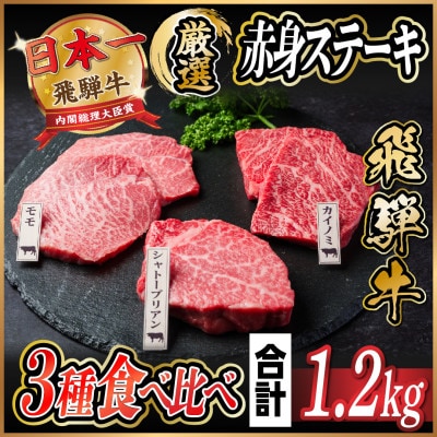 飛騨牛　赤身ステーキ3種食べ比べセット　計約1.2kg　【冷蔵便】【配送不可地域：離島】【1534744】