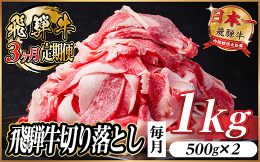 【毎月定期便】飛騨牛　切り落とし　約1kg【冷蔵便】全3回【配送不可地域：離島】【4055086】