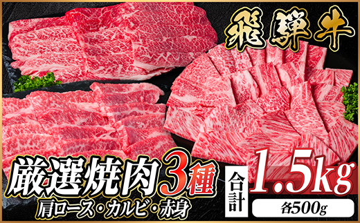 【12/20ご入金分まで年内発送】飛騨牛　厳選焼肉3種(肩ロース・カルビ・赤身)1.5kg【配送不可地域：離島】【1668600】