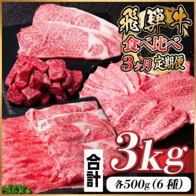 【毎月定期便】飛騨牛 2種食べ比べ定期便 計3kg全3回【配送不可地域：離島】【4059526】