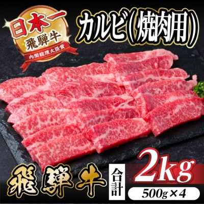 飛騨牛 厳選カルビ(焼肉・BBQ用) 2kg(500g×4)　黒毛和牛　小分け　A4〜A5等級【配送不可地域：離島】【1543786】