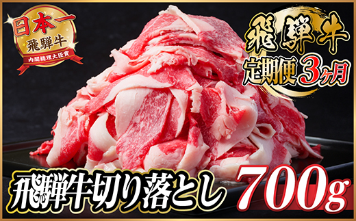 【毎月定期便】飛騨牛　切り落とし　約700g【冷蔵便】全3回【配送不可地域：離島】【4055017】