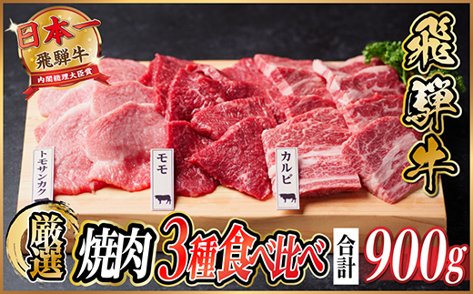 飛騨牛　焼肉厳選3種食べ比べセット(カルビ・トモサンカク・モモ)　約900g【配送不可地域：離島】【1531175】