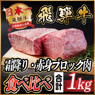 飛騨牛　霜降り・赤身ブロック肉　食べ比べ　約1kg(各約500g)【配送不可地域：離島】【1530629】