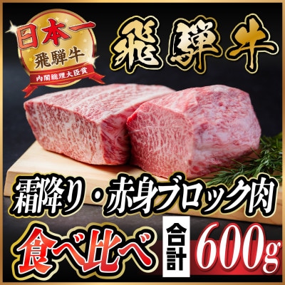 飛騨牛　霜降り・赤身ブロック肉　食べ比べ　約600g(各約300g)【配送不可地域：離島】【1530627】