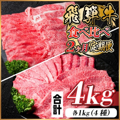 【毎月定期便】飛騨牛 2種食べ比べ定期便 計4kg全2回【配送不可地域：離島】【4058459】