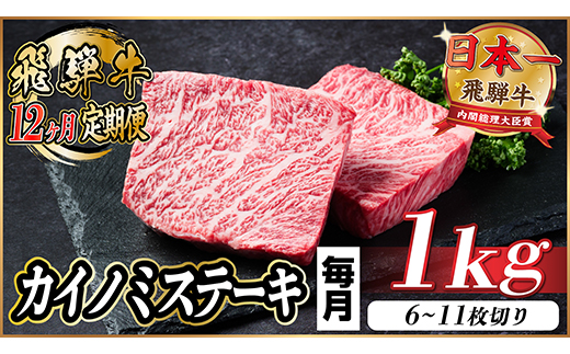 【毎月定期便】飛騨牛 カイノミステーキ定期便 毎月1kg全12回【配送不可地域：離島】【4056200】