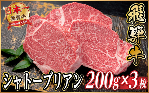 飛騨牛 シャトーブリアン 約600g(約200g×3枚)  黒毛和牛 ステーキ牛肉【配送不可地域：離島】【1733120】