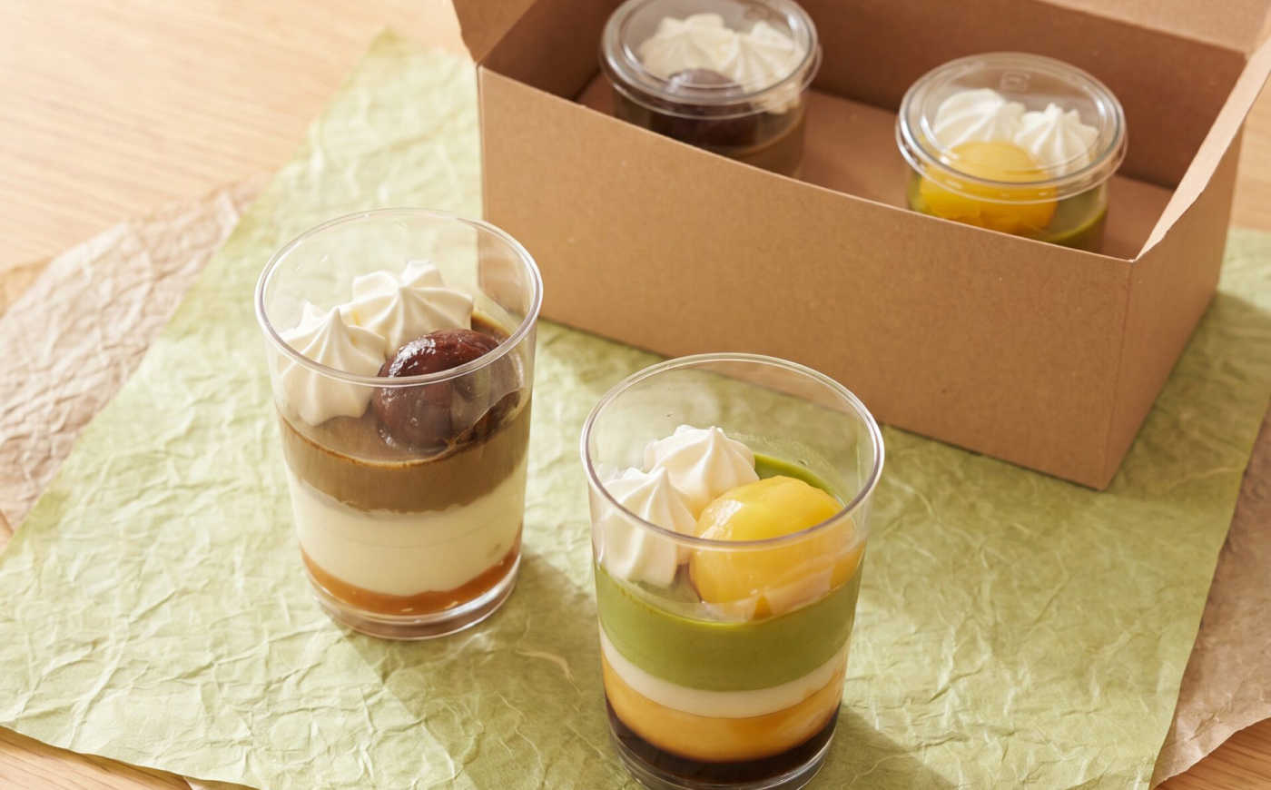 栗抹茶ぷりん・栗ほうじ茶ぷりん 4個 / プリン 栗 抹茶 ほうじ茶 栗プリン 冷凍 恵那市 / 良平堂 [AUDB048]