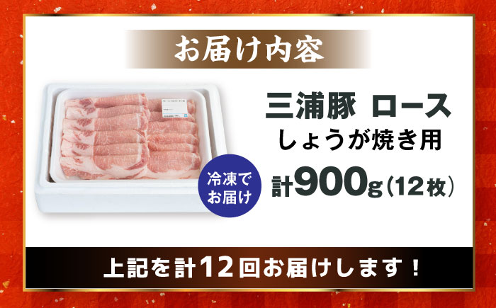 【12回定期便】 三浦豚 豚肉 ロース900ｇ（生姜焼き用）/ ブランド豚 国産 ポーク 生姜焼き 恵那市 / あづま精肉店 [AUDL014]