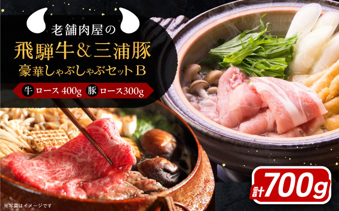 【年内発送】飛騨牛ロース400g 三浦豚ロース300g 豪華しゃぶしゃぶセットB 和牛 国産 霜降り 恵那市 / 岩島屋 [AUAJ026]