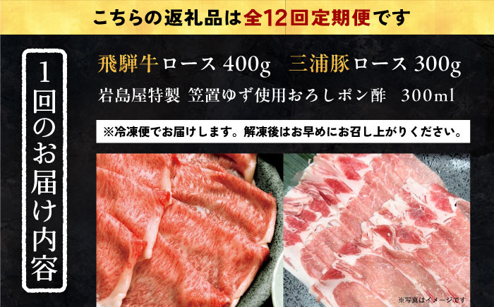 【12回定期便】 飛騨牛ロース400g 三浦豚ロース300g 豪華しゃぶしゃぶセットB 和牛 国産 霜降り 恵那市 / 岩島屋 [AUAJ050]