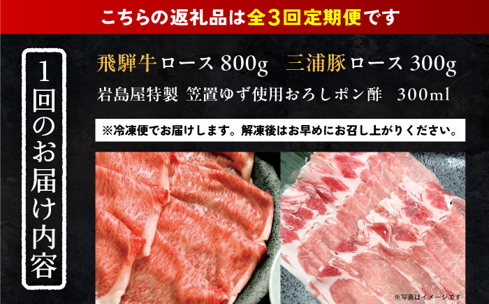 【3回定期便】 飛騨牛ロース800g 三浦豚ロース300g 豪華しゃぶしゃぶセットA 和牛 国産 霜降り 恵那市 / 岩島屋 [AUAJ045]