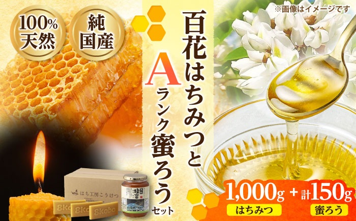 恵那蜂蜜・蜜蝋セット (百花蜂蜜1000g×1本、Aランク蜜蝋50g×3枚) 国産 はちみつ 岐阜 恵那市 / はち工房こうけつ [AUDF040]