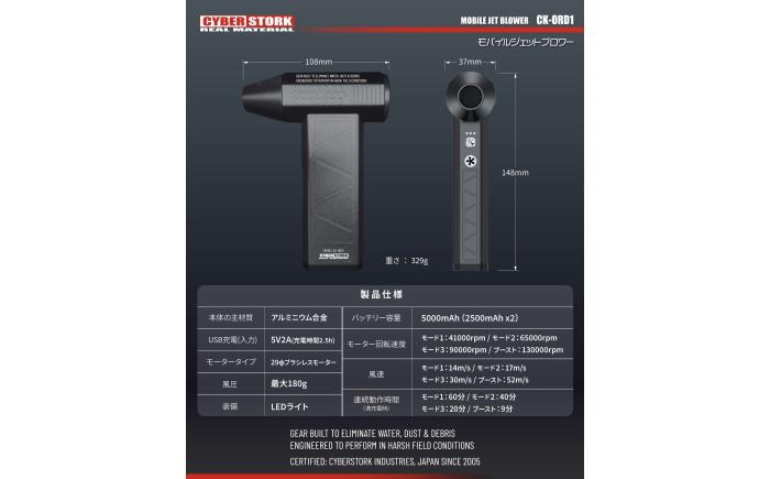 モバイルジェットブロワー / 車 車用品 カー用品 バイク アウトドア 精密機器 洗車 モバイルブロワー メンテナンス ケア用品 掃除 モバイル 小型 軽量 充電式 乾燥 愛車 / 恵那市 / サイバーストーク [AUGG001]