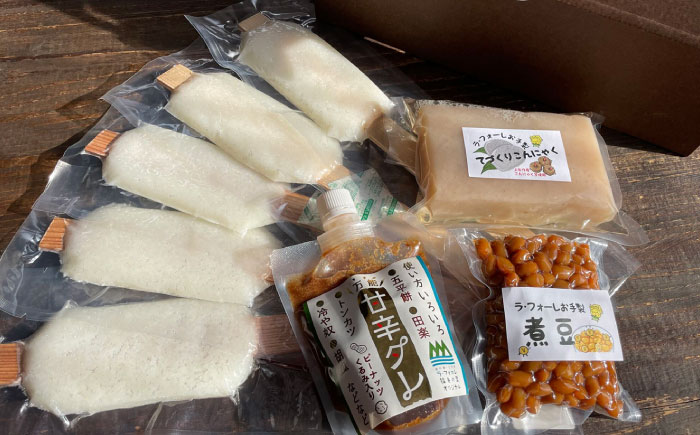 【スピード配送】いいもの詰め合わせ 福寿BOX（五平餅・こんにゃく・煮豆）/ 五平餅 ごへいもち こんにゃく 煮豆 蒟蒻 / 道の駅上矢作ラ・フォーレ福寿の里 [AUCL007]