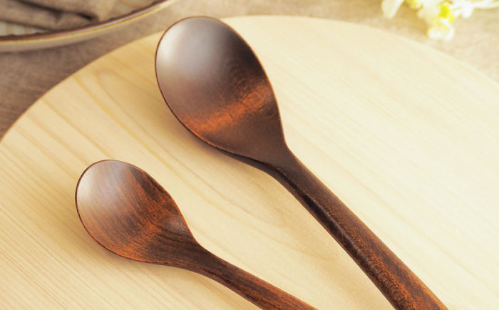 拭き漆塗り 木のカトラリー 3種セット / スプーン フォーク 木工品 工芸品 / 恵那市 / 小林ロクロ工芸 [AUET001]