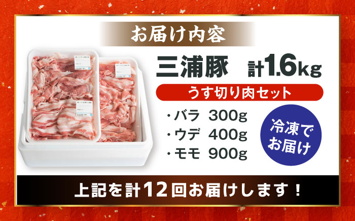 【12回定期便】 特盛三浦豚 1.6kg 豚肉セット / バラ ウデ モモ 国産 ポーク 大容量 / 恵那市 / あづま精肉店 [AUDL008]