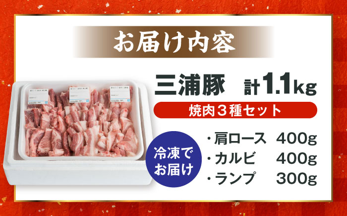 豪華三浦豚 1.1kg 焼肉セット 肩ロース カルビ ランプ ブランド豚 国産 ポーク 大容量 恵那市 / あづま精肉店 [AUDL005]