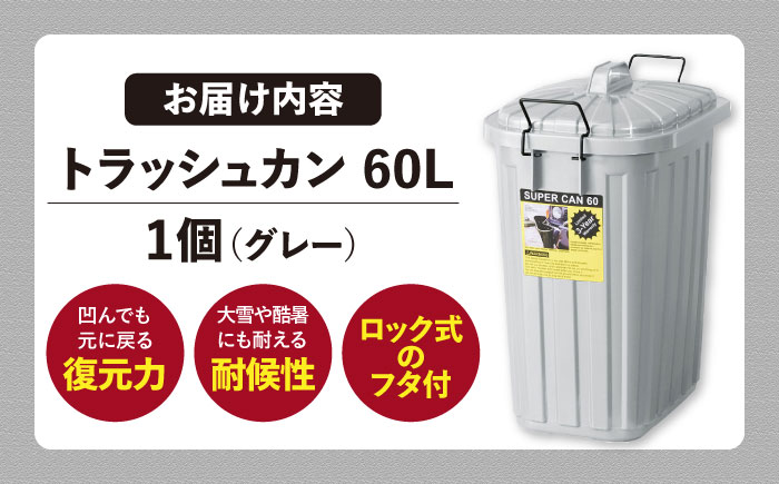 ペールカンのふた付きゴミ箱　60リットル　グレー　1個 / ダストボックス ごみ箱 ふた付き シンプル / 恵那市 / 東谷株式会社 明智流通センター [AUAD123]