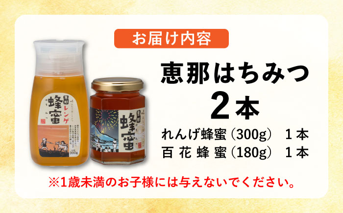 恵那蜂蜜 2本セット (蓮華蜂蜜300g×1本、百花蜂蜜180g×1本) 国産 はちみつ 岐阜 恵那市 / はち工房こうけつ [AUDF002]