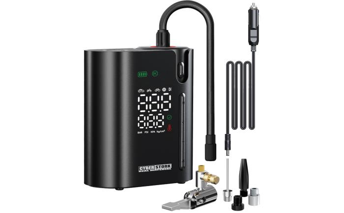 モバイル電動コンプレッサー / 車 バイク 車用品 カー用品 コンプレッサー タイヤ 自転車 空気入れ モバイル アウトドア 愛車 充電式 メンテナンス ケア用品 / 恵那市 / サイバーストーク [AUGG002]