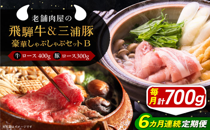 【6回定期便】 飛騨牛ロース400g 三浦豚ロース300g 豪華しゃぶしゃぶセットB 和牛 国産 霜降り 恵那市 / 岩島屋 [AUAJ049]