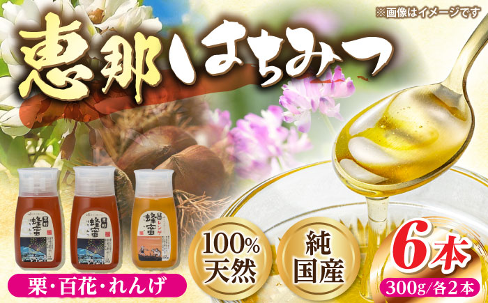 恵那蜂蜜 6本セット (蓮華蜂蜜・百花蜂蜜・栗蜂蜜300g×各2本) 国産 はちみつ 岐阜 恵那市 / はち工房こうけつ [AUDF015]