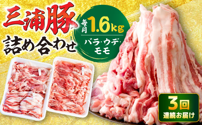 【3回定期便】 特盛三浦豚 1.6kg 豚肉セット / バラ ウデ モモ 国産 ポーク 大容量 / 恵那市 / あづま精肉店 [AUDL006]