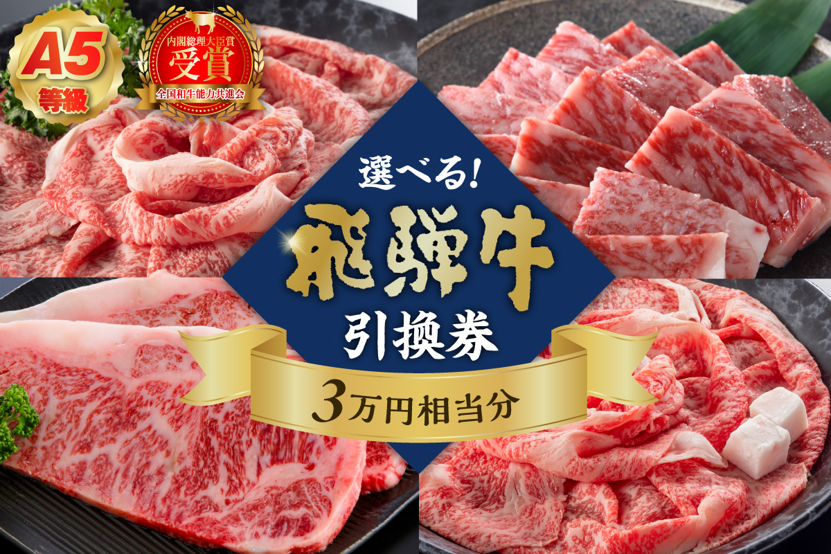 A5等級　選べる飛騨牛引換券　3万円相当分　0016-085