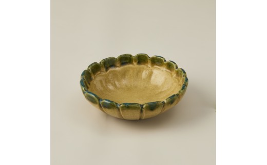 黄瀬戸おりべ向付五客　作者：加藤　裕子 【0032-105】 陶芸品 陶芸品 ギフト プレゼント 雑貨 食器