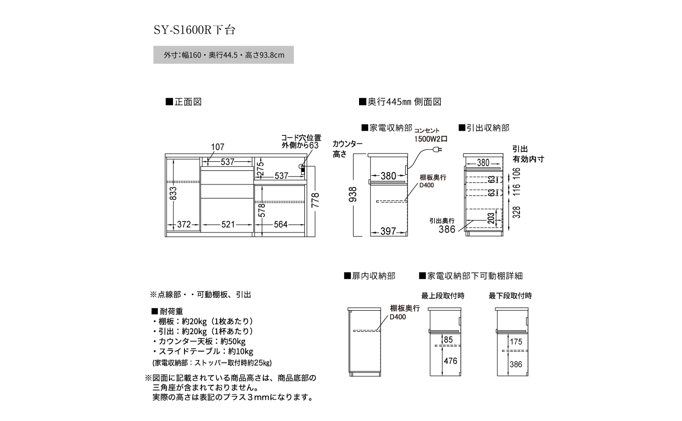 食器棚 カップボード 組立設置 SY-S1600Rカウンター [No.589]