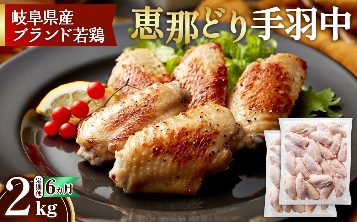 【毎月定期便（6ヵ月）】恵那どり　手羽中　冷凍　バラ凍【2kg】 [No.1141]