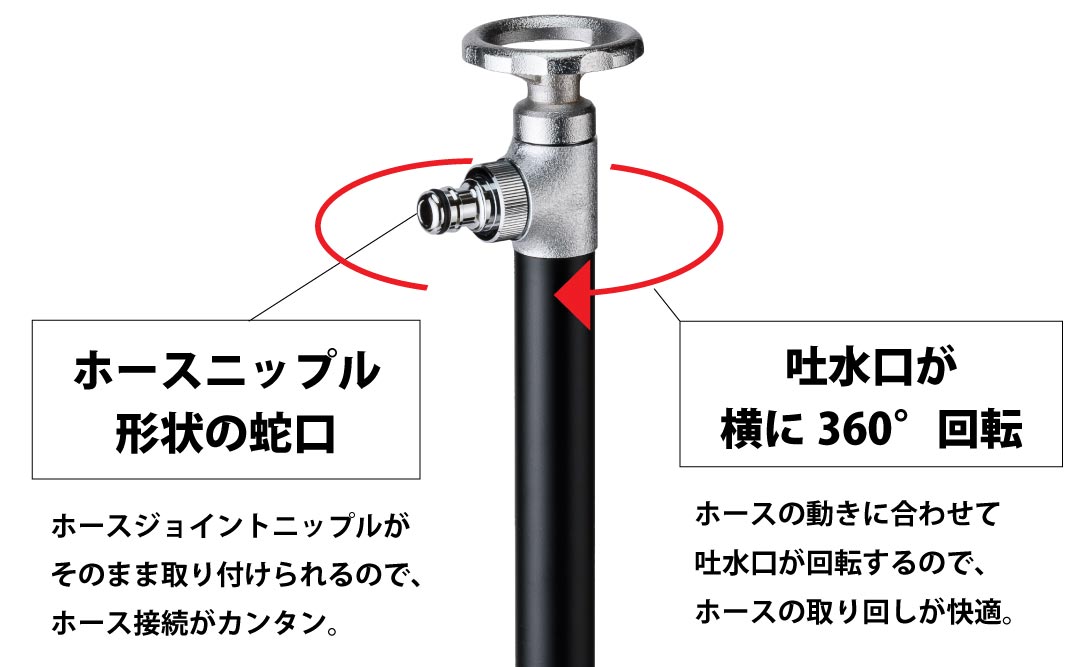 水栓柱 スプリンクルスリムバルブハンドル ブラック G18SVB [No.1156] ／ 立水栓 散水専用水栓 スリム水栓柱 コンパクト水栓柱 ブラック水栓 外構リフォーム 新築外構 ガーデニング 洗車用水栓 省スペース設置 庭づくり モダン外構 ホース接続簡単 回転吐水口 バルブハンドル デザイン水栓 岐阜県